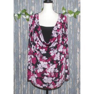 Covington Women's Floral Blouse Top Plus SZ 1X Scoop Neckline Faux Cami Stretch